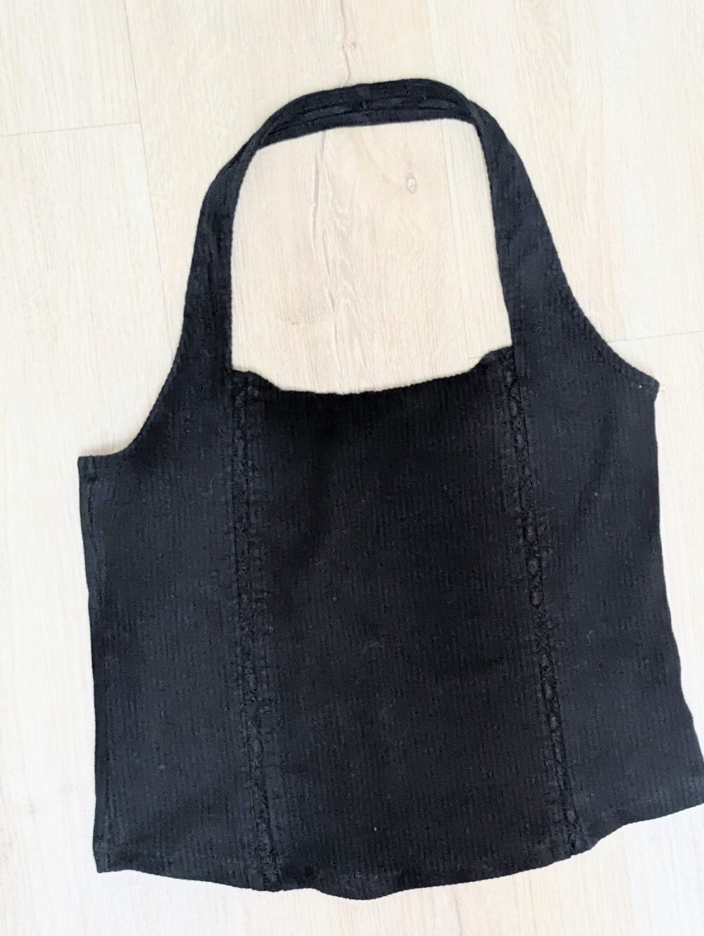 American Eagle Ribbed Black Cropped Halter Top Large